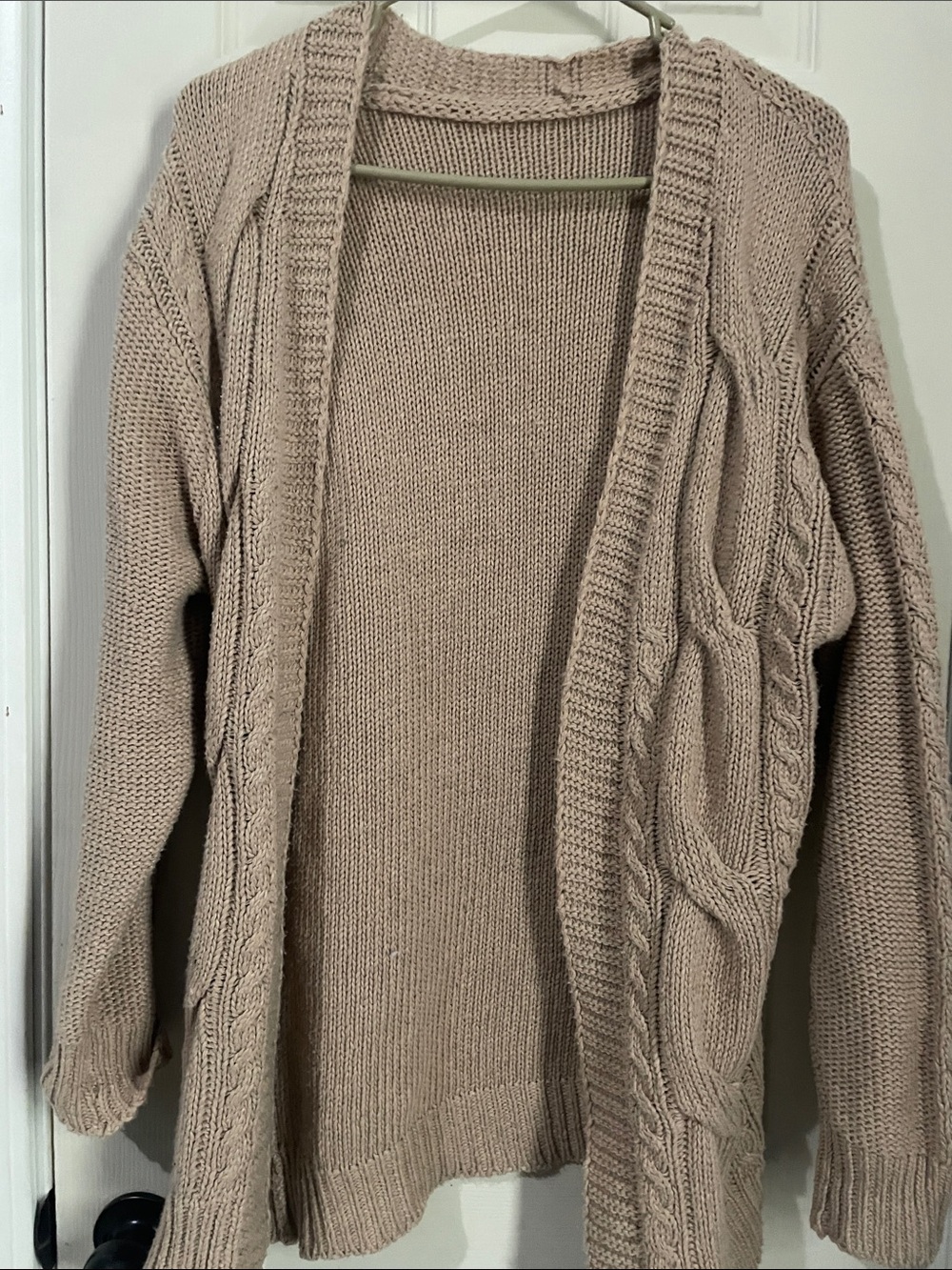Source Unknown Cable Knit Open-Front Cardigan in Taupe